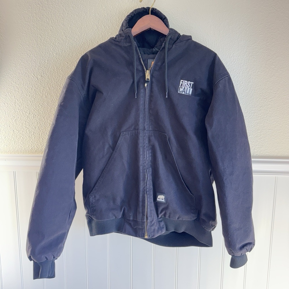 Berne Men's Heritage Duck Hooded Active Work Jacket Size XL Black FullZip HJ51BK